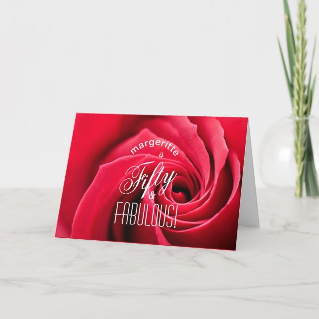 Invitation Cinquante et FABULEUX Rose rouge photo Anniversair (Devant)
