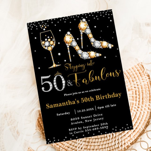 Invitation Cinquante et fabuleux talons hauts Bubbly 50e anni (Créateur téléchargé)