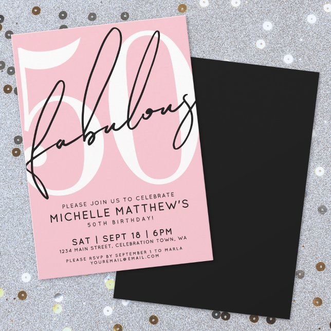 Invitation Cinquante Et Incroyable Rose Poudré 50e Anniversai (Fifty And Fabulous Blush Pink 50th Birthday Invitation)