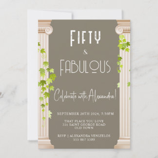 Invitation Cinquante Fabuleux Elégant Thème grec Brown Annive