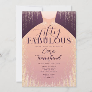 Invitation Cinquante & Fabuleux Élégante Robe Dorée 50e Anniv