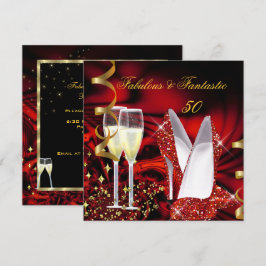 Invitation Cinquante Fantastique Anniversaire Abstrait Rouge 