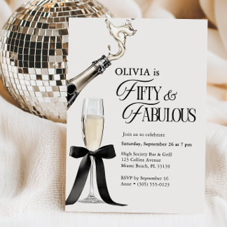 Invitation Cinquante & Fantastique Chic Champagne Nœud 50e An