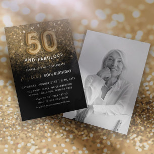 Invitation Cinquante & Fantastique Paillettes Dorées 50e Anni