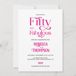 Invitation Cinquante Fantastique Rose Chaud Script 50e Annive