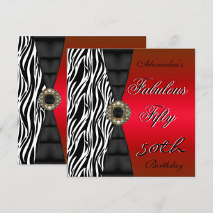 Invitation Cinquante Fête d'anniversaire 50 ans Zèbre rouge s