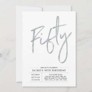 Invitation Cinquante Fête d'anniversaire moderne brosse arg