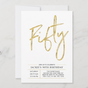Invitation Cinquante   Fête d'anniversaire moderne pinceau or