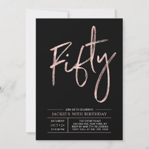 Invitation Cinquante   Modern Brush Rose Gold 50th Birthday P