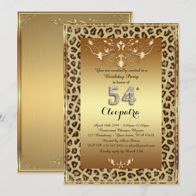 Invitation cinquante-quatrième, fête d'anniversaire (Devant / Derrière)