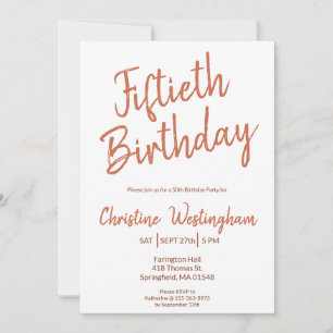 Invitation Cinquantenaire Typographie Rustique Boho 50 ans
