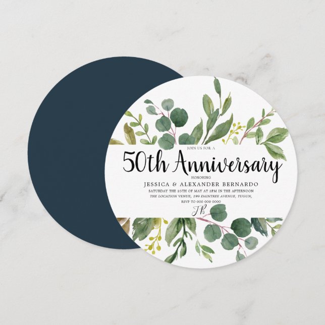 Invitation Cinquantième anniversaire de mariage à l'aquarelle (Devant / Derrière)