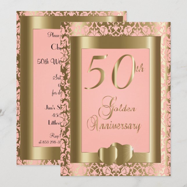 Invitation cinquantième Anniversaire de mariage d'or et de (Devant / Derrière)