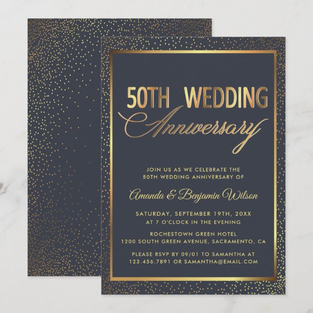 Invitation Cinquantième anniversaire de mariage élégant (Devant / Derrière)