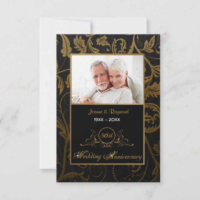 Invitation Cinquantième anniversaire de mariage en damas noir (Devant)