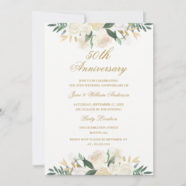Invitation Cinquantième anniversaire de mariage floral botani (Devant)