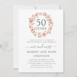 Invitation Cinquantième anniversaire de mariage floral rose