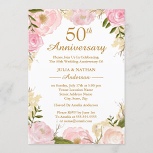 Invitation Cinquantième anniversaire de mariage floral rose é