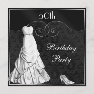 Invitation Cinquantième anniversaire de robe d'argent blanc