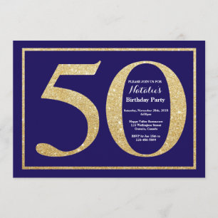 Invitation cinquantième Bleu marine d'anniversaire et parties