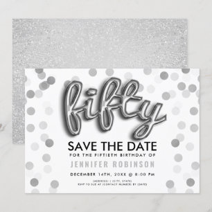 Invitation cinquantième Confettis argentés de parties