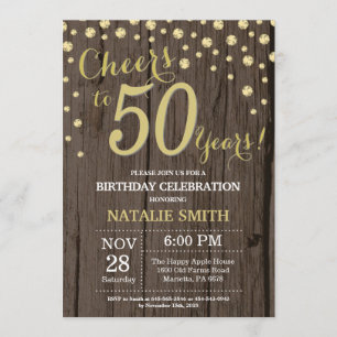 Invitation Cinquantième diamant d'anniversaire d'or en bois
