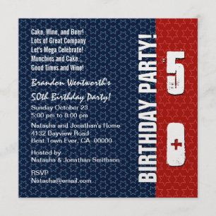 Invitation cinquantième Étoiles bleues blanches rouges