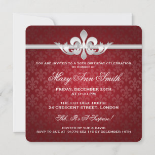 Invitation Cinquantième fête d'anniversaire élégante Fleur De