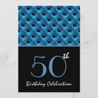 Invitation cinquantième Le paon bleu d'anniversaire fait