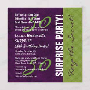 Invitation cinquantième Motif pourpre et vert d'anniversaire