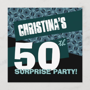 Invitation cinquantième Noir Teal G32A2 de fête