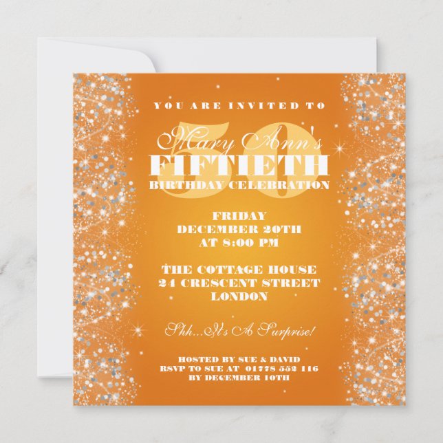 Invitation cinquantième Orange de parties scintillantes de (Devant)