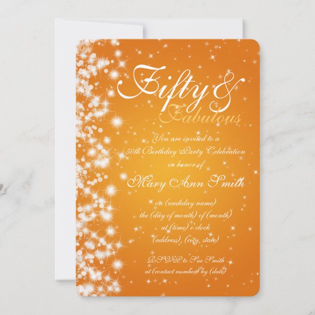 Invitation cinquantième Orange d'étincelle de fête (Devant)