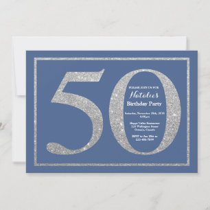 Invitation cinquantième Parties scintillantes bleues et