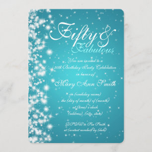 Invitation cinquantième Turquoise d'étincelle de fête