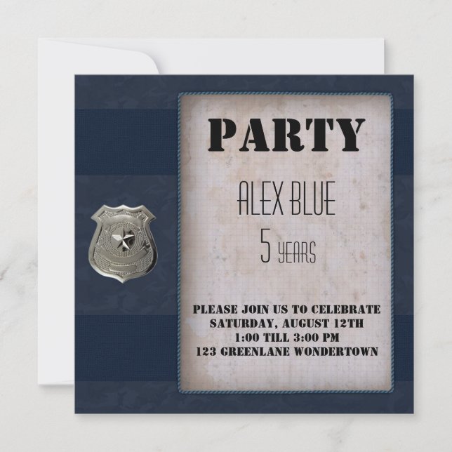Invitation Cinquième anniversaire bleu sur le thème de la pol (Devant)