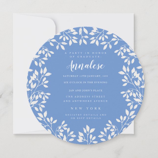 Invitation Circle Laurel Wreath Feuille Graduation Party (Devant)