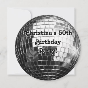 Invitation Circle Round Silver Disco Ball 50e fête d'annivers