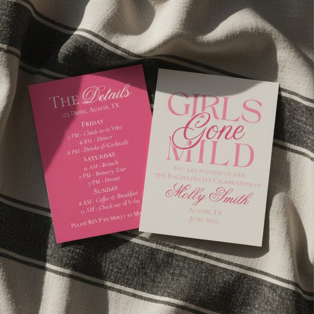 Invitation Circuit Filles Sage Rose Itinéraire Enterrement de (Girls Gone Mild invite with modern serif font – perfect for engagement or bridal celebrations!)
