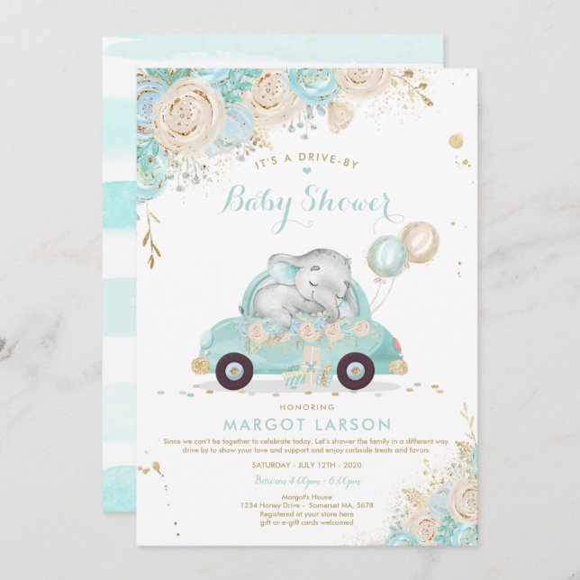 Invitation Circulation Des Éléphants Par Baby shower Invitati (Devant / Derrière)