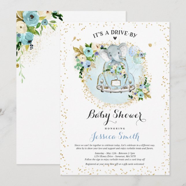 Invitation Circulation Des Éléphants Par Baby shower Invitati (Devant / Derrière)