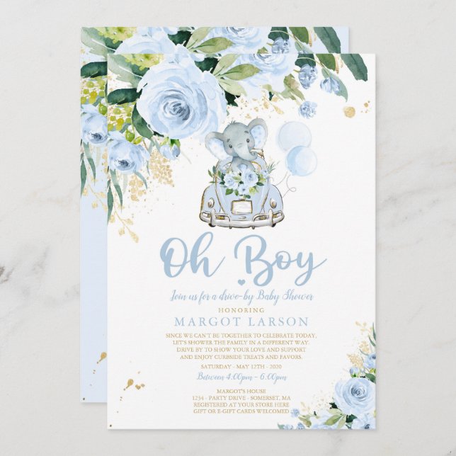 Invitation Circulation des éléphants par Baby shower Invitati (Devant / Derrière)