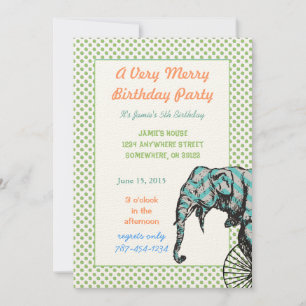Invitation Circus Elephant Birthday Party Invite Green Dots