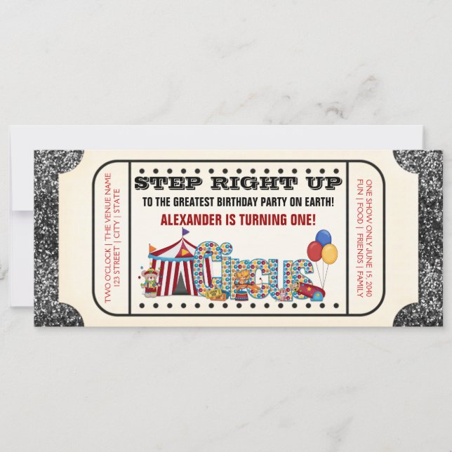 Invitation Circus Ticket Party (Devant)