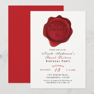 Invitation Cire Rouge Sceau Douceur 16 Élégante fête d'annive