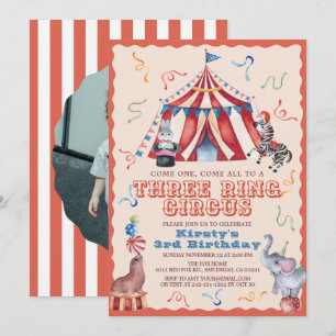 Invitation Cirque à Trois Anneaux Carnaval Photo 3ème Anniver