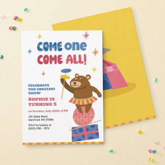 Invitation Cirque Animaux Danse Ours Anniversaires de enfants