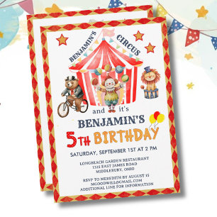 Invitation Cirque Carnaval Big Top Garçon 5ème Anniversaire