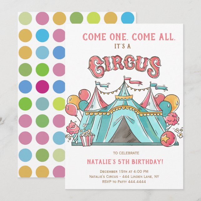 INVITATION CIRQUE DE LA FÊTE D'ANNIVERSAIRE (Devant / Derrière)