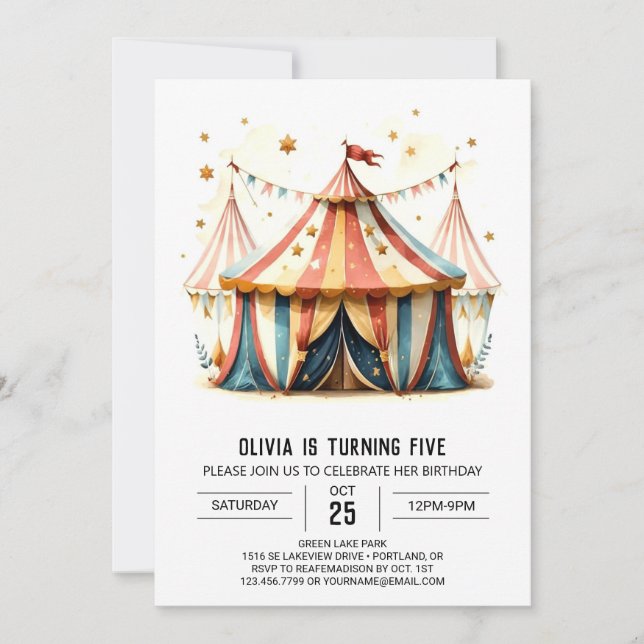 Invitation Cirque de la tente numérique pour enfants Annivers (Devant)